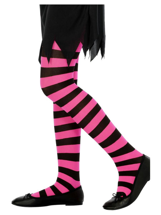 Striped Kids Tights - Black & Pink