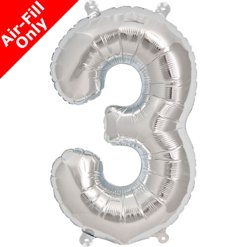 Mini Air Fill Number 3 Foil Balloon Silver - The Ultimate Balloon & Party Shop