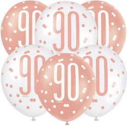 Age 90 Birthday Balloons (6pk) - Rose Gold & White