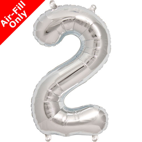 Mini Air Fill Number 2 Foil Balloon Silver - The Ultimate Balloon & Party Shop