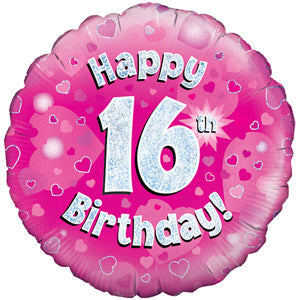 18" Foil Age 16 Balloon - Pink & Silver - The Ultimate Balloon & Party Shop