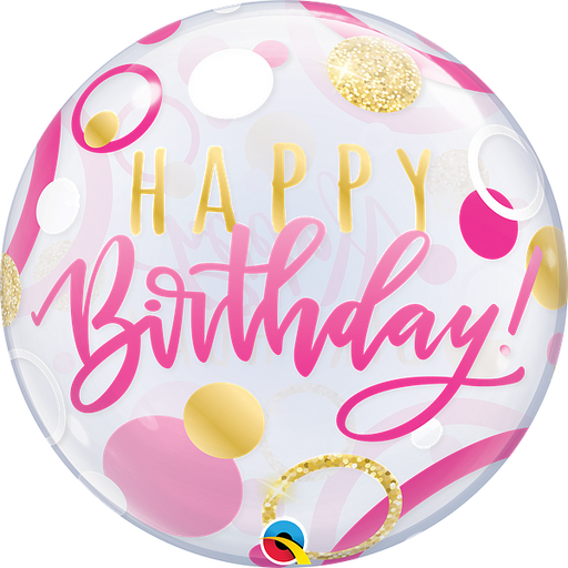 Qualatex Happy Birthday Bubble Balloon -  Pink/Gold - The Ultimate Balloon & Party Shop