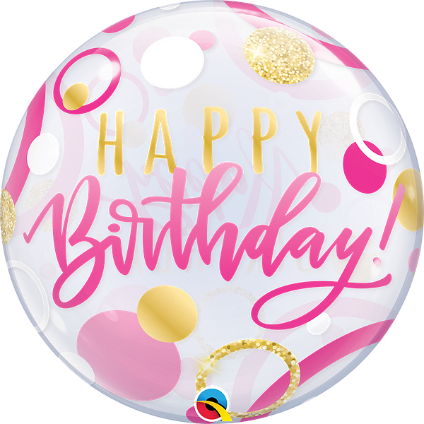 Qualatex Happy Birthday Bubble Balloon -  Pink/Gold - The Ultimate Balloon & Party Shop