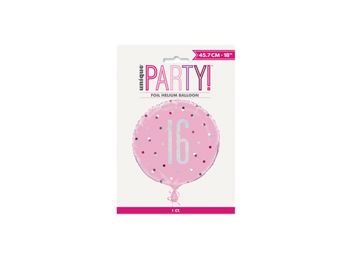 18" Foil Age 16 Balloon - Pink Glitz