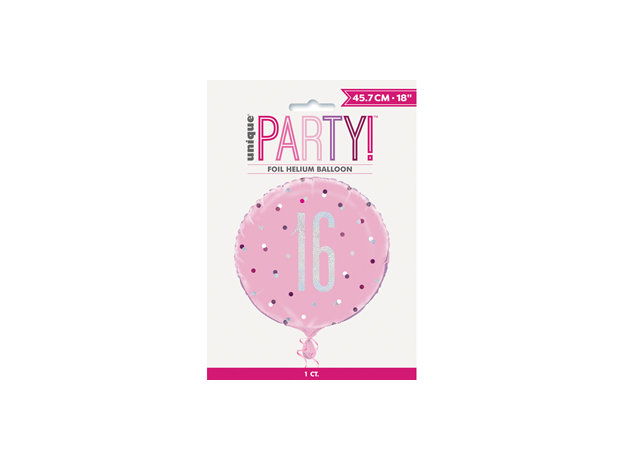 18" Foil Age 16 Balloon - Pink Glitz