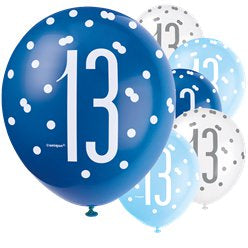 Age 13 Birthday Balloons (6pk) - Blue