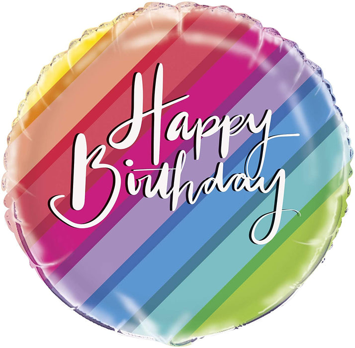 18" Foil Happy Birthday - Rainbow Stripes