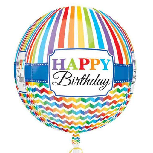 Orb Happy Birthday Foil Balloon - Rainbow Patterns - The Ultimate Balloon & Party Shop