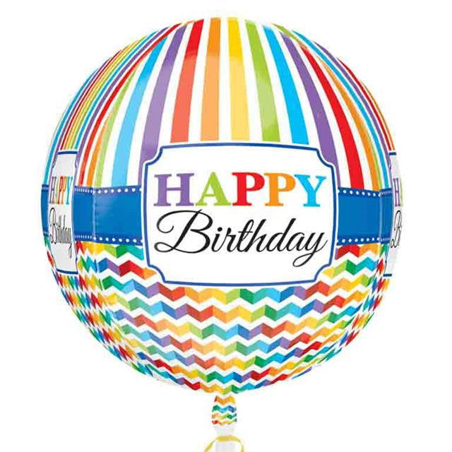Orb Happy Birthday Foil Balloon - Rainbow Patterns - The Ultimate Balloon & Party Shop