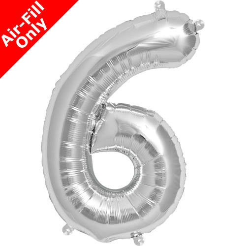 Mini Air Fill Number 6 Foil Balloon Silver - The Ultimate Balloon & Party Shop