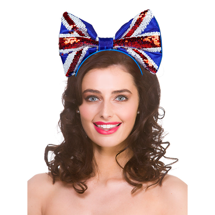 Union Jack Sequin Head Bow