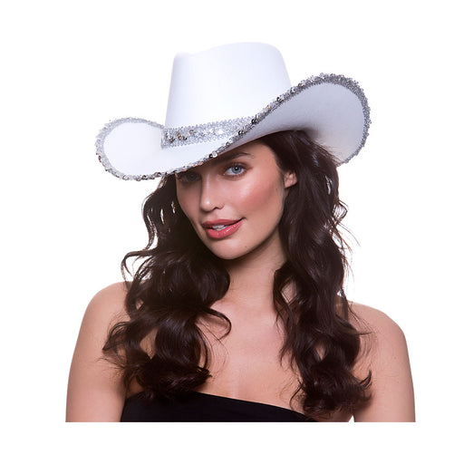 Texan Cowboy Hat - White Sequins