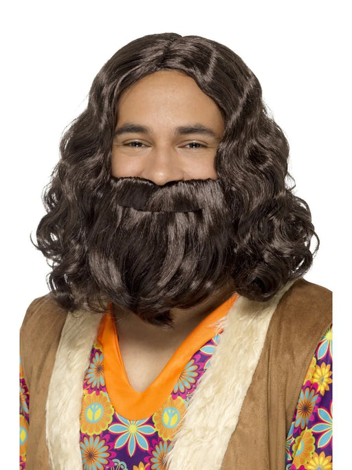 Brown Hippie Wig & Beard Set