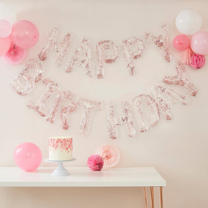 Happy Birthday Balloon Banner - Pink Confetti