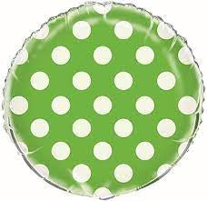 18" Foil Round Balloon - Lime Green Spots