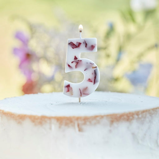 Pressed Petal Wax Number Candle - 5