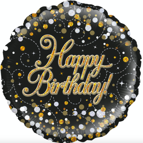 18" Foil Happy Birthday - Black & Gold Glitz