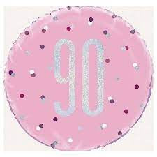 18" Foil Age 90 Balloon - Pink Dots