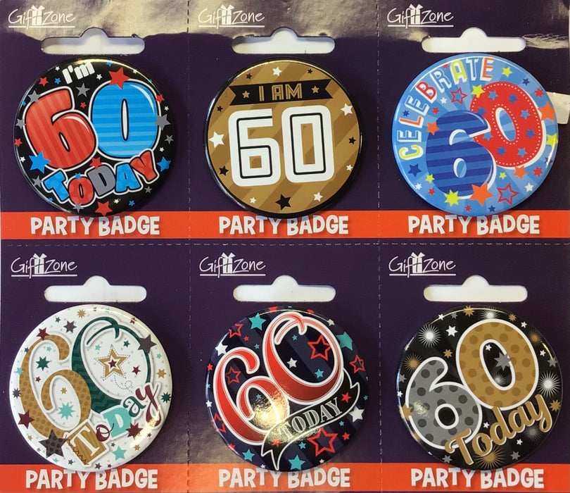 Age 60 birthday badges - The Ultimate Balloon & Party Shop