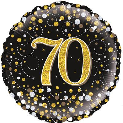 18" Foil Age 70 Balloon - Black/Gold Sparkle
