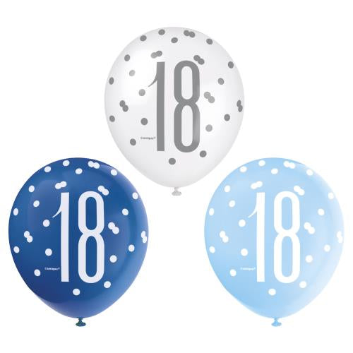 Age 18 Asst Birthday Balloons (6pk) - Blue
