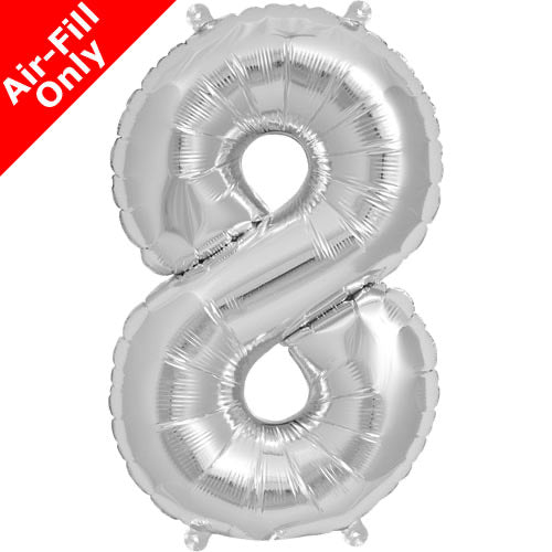 Mini Air Fill Number 8 Foil Balloon Silver - The Ultimate Balloon & Party Shop