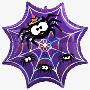 Large Halloween Foil Balloon - Iridescent Spider Web