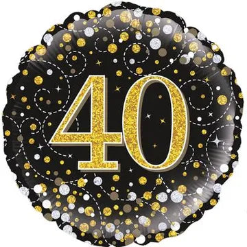 18" Foil Age 40 Balloon - Black & Gold Glitz