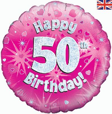 18" Foil Age 50 Balloon - Pink Glitz