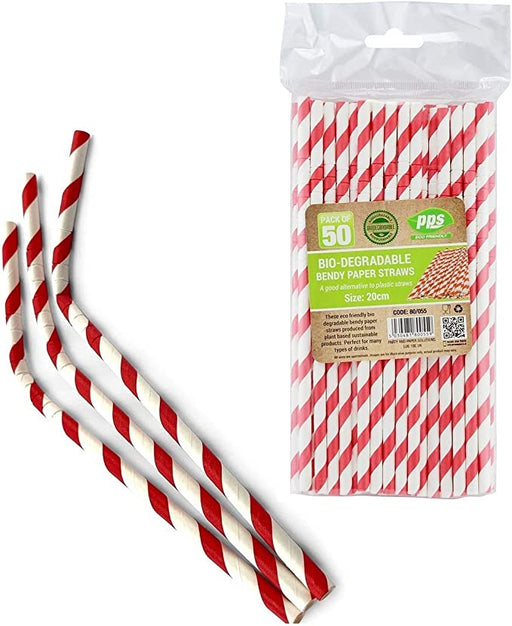 Bendy Paper Straws - Red & White (50pk)