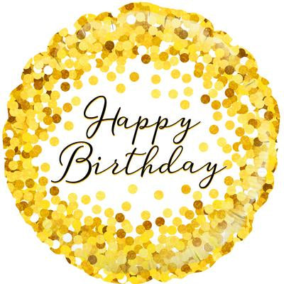 18" Foil Happy Birthday - Gold Sparkle Dots