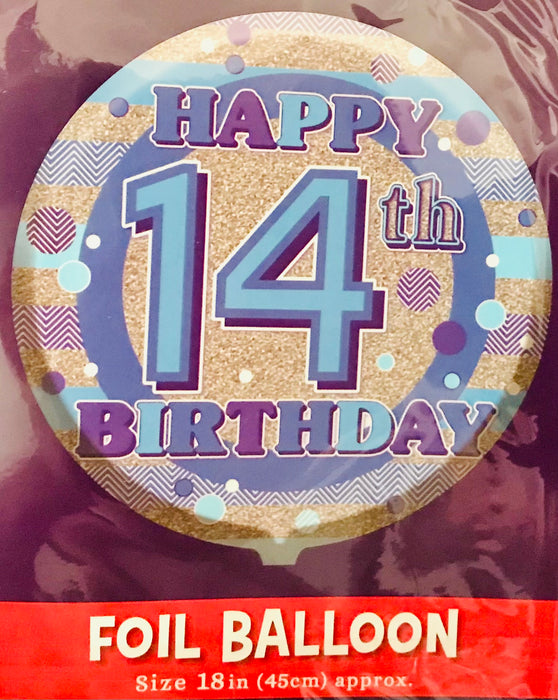 18" Foil Age 14 Balloon - Blue