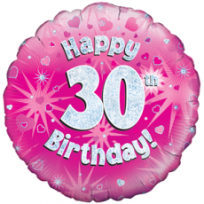 18" Foil Age 30 Balloon - Hot Pink