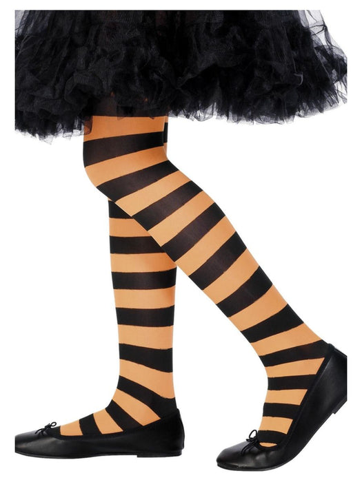 Striped Kids Tights - Black & Orange