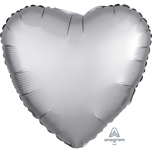 Satin Heart Shaped Foil Balloon - Silver - The Ultimate Balloon & Party Shop
