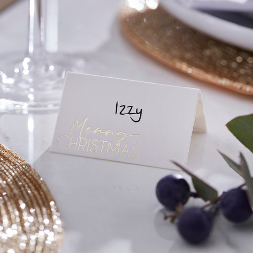 Gold Merry Christmas Place Cards
