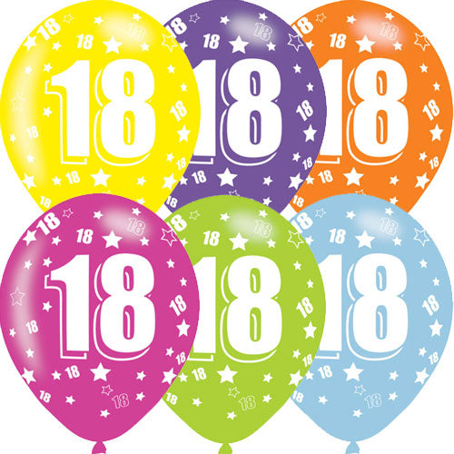 Age 18 Asst Birthday Balloons 6 Pack