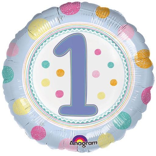 18" Foil 1st Birthday Balloon - Lilac/Lblue Dots - The Ultimate Balloon & Party Shop