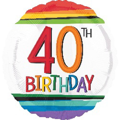 18" Foil Age 40 Balloon - Rainbow - The Ultimate Balloon & Party Shop