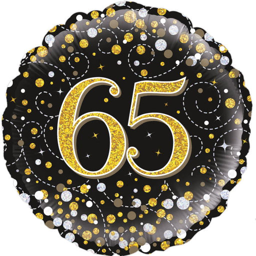 18" Foil Age 65 Balloon - Black & Gold