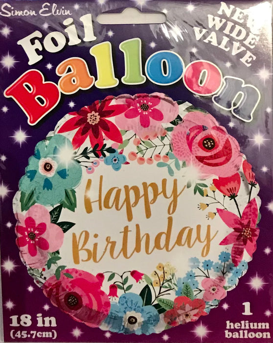 18" Foil Happy Birthday Floral Design