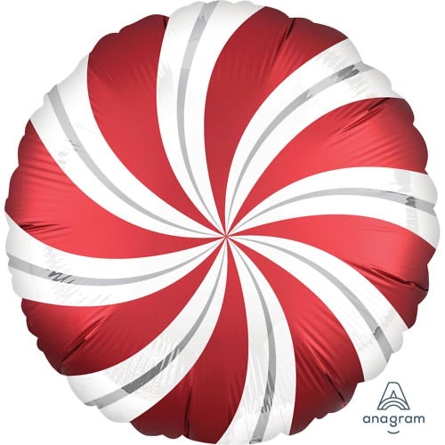 18" Foil Christmas Balloon - Swirl Candy Red - The Ultimate Balloon & Party Shop