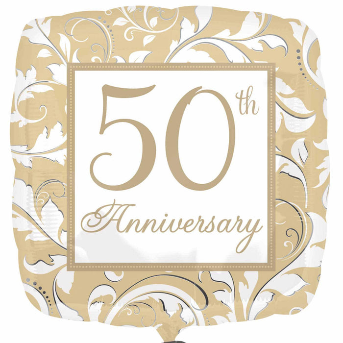 Golden 50th Anniversary Foil Balloon - Square - The Ultimate Balloon & Party Shop