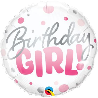 18" Foil Birthday Girl Balloon - Pink Dots