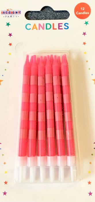 Striped Long Candles with plastic holders -  Pink