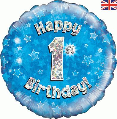 18" Foil 1st Birthday Boys Balloon - Blue Glitz
