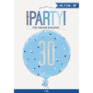 18" Foil Age 30 Balloon - Blue Dots - The Ultimate Balloon & Party Shop