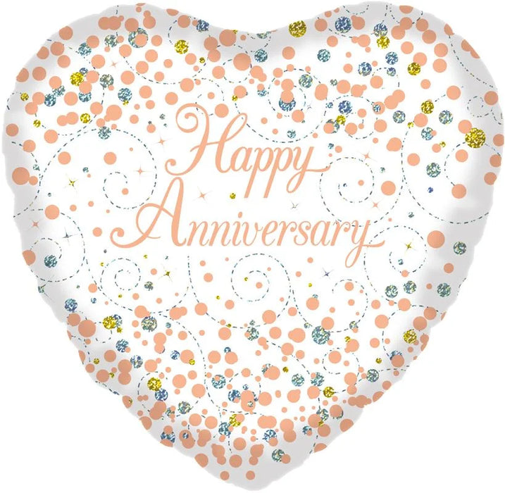 18" Foil Happy Anniversary Heart Balloon - Rose Gold