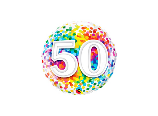 18" Foil Age 50 Rainbow Confetti Balloon