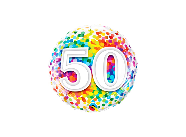 18" Foil Age 50 Rainbow Confetti Balloon